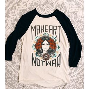 OBEY baseball tee 3/4 sleeve shirt Make Art not War Small